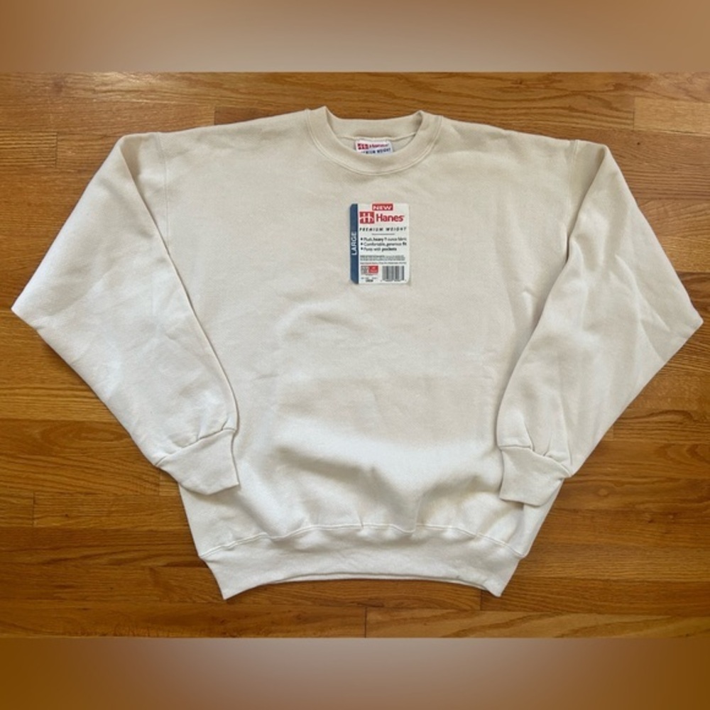 Deadstock 1990s Hanes Premium Weight Ivory Vintage Crew Neck Sweatshirt